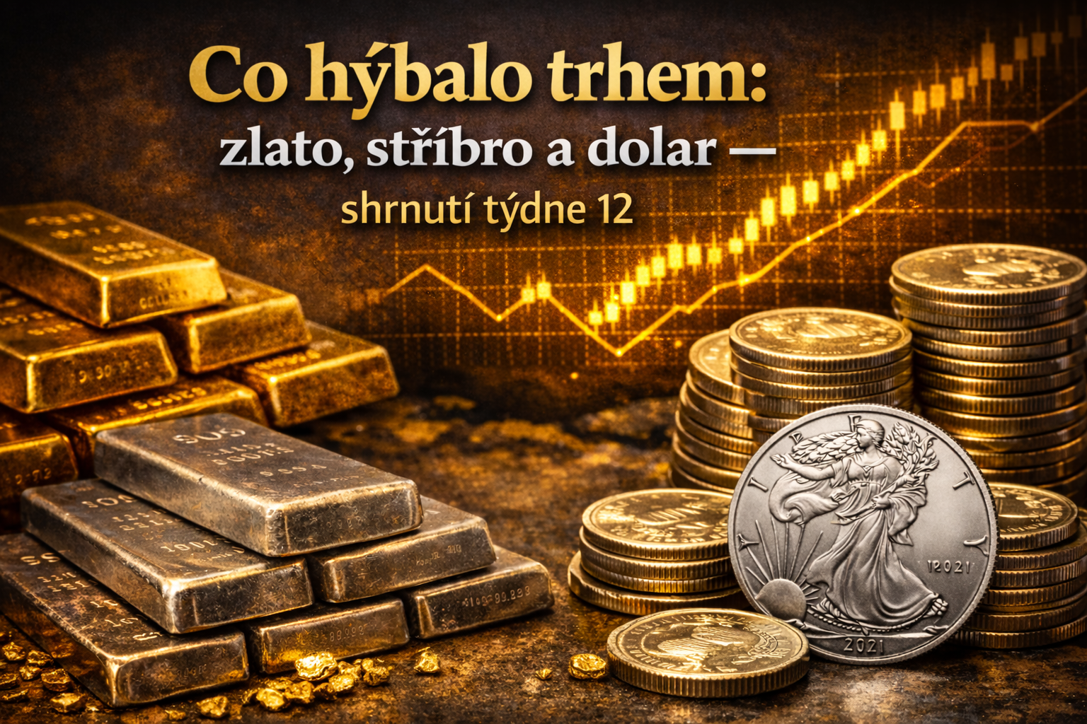 Zlato, stříbro a dolar: týdenní přehled trhu (týden 12 / 2026)