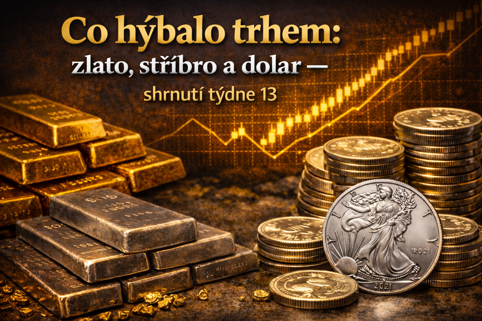 Zlato, stříbro a dolar: týdenní přehled trhu (týden 13 / 2026)