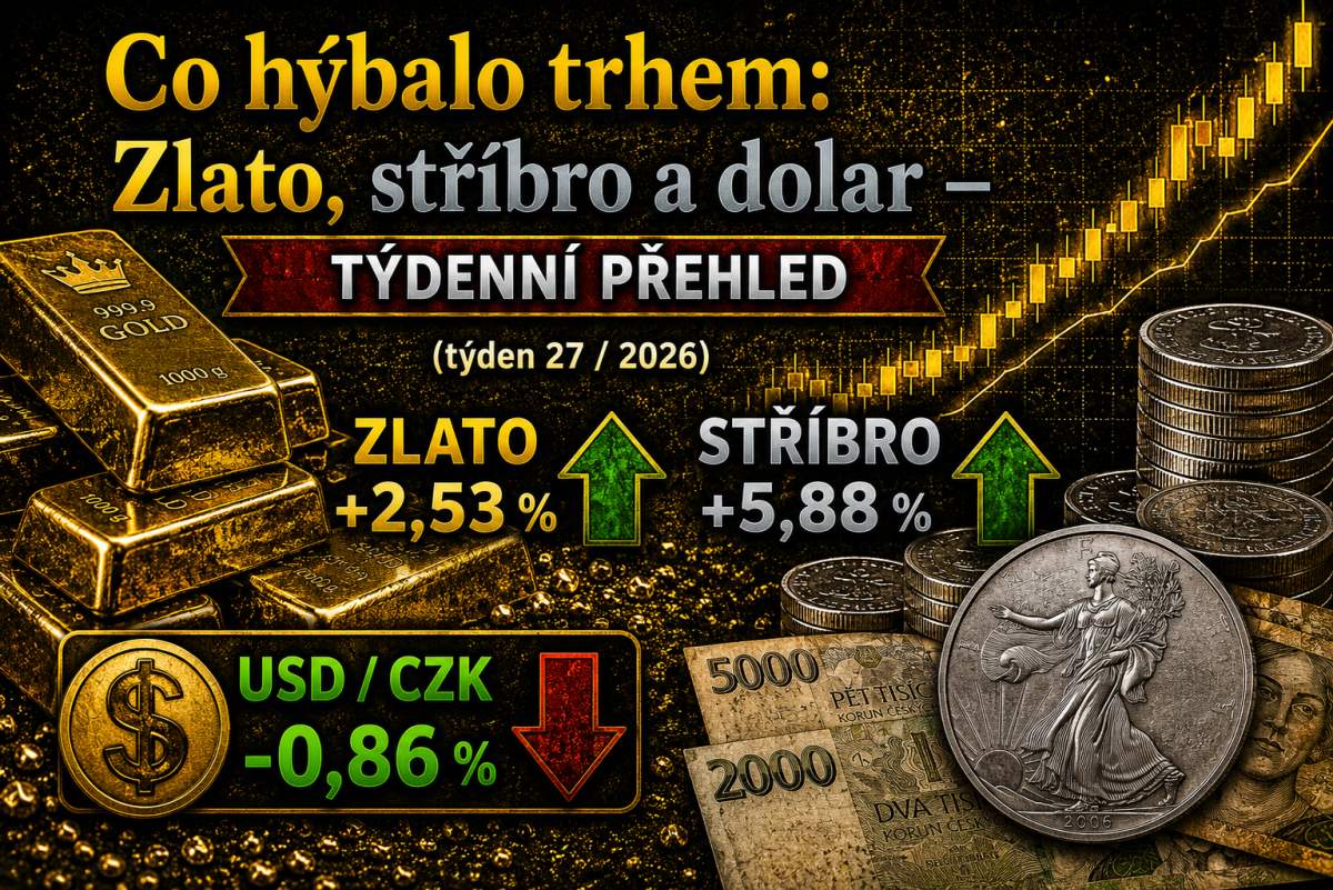 Zlato, stříbro a dolar: týdenní přehled trhu (týden 27 / 2026)