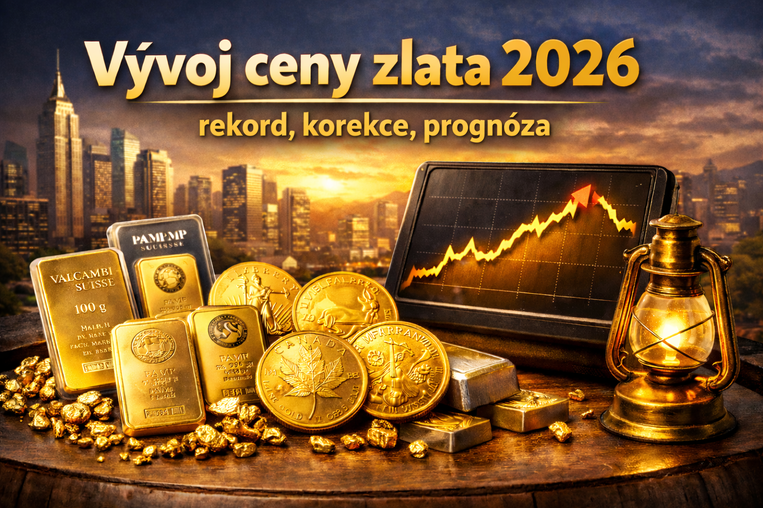 Vývoj ceny zlata 2026: rekord, korekce a prognóza trhu